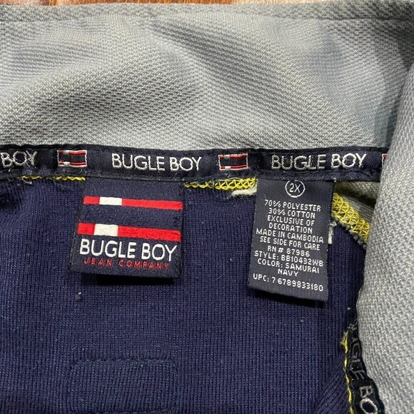 Bugle Boy Vintage 1/4 Zip Athletic Navy Grey Top Big & Tall Polyester Men's XXL - Picture 6 of 8